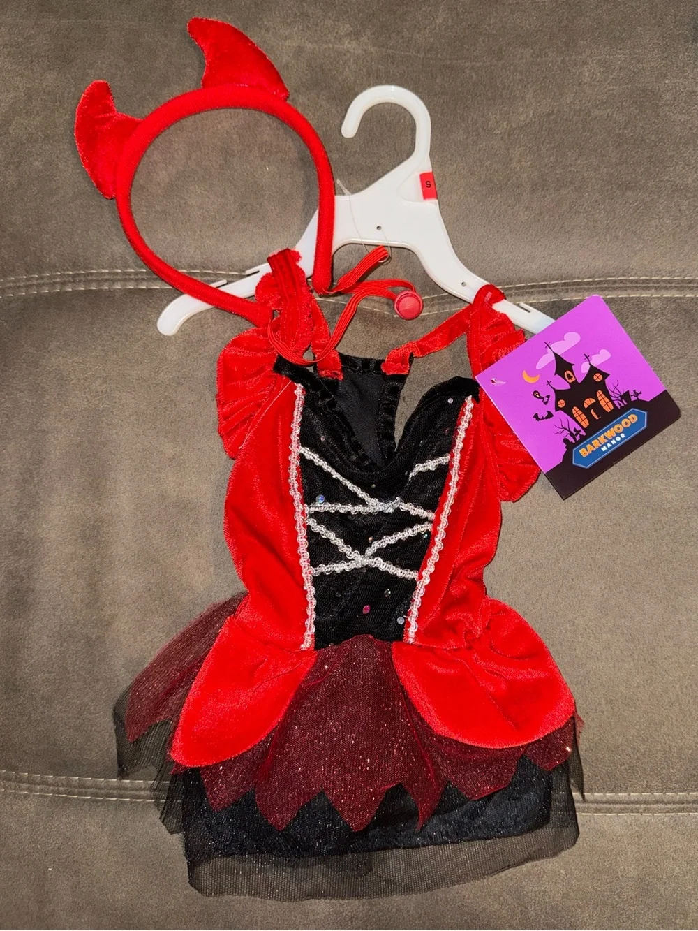 🆕 Barkwood Manor Devil Dog Halloween Costume Dress Horns Size Small